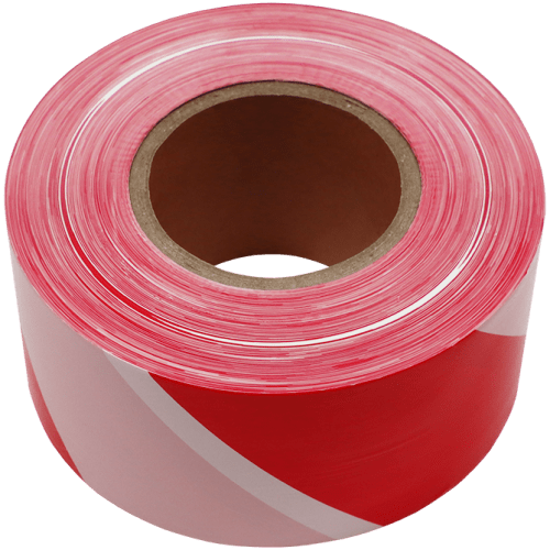HAZARD TAPE RED/WHITE 75MM X 500M - 500 METRE ROLL - PREMIUM