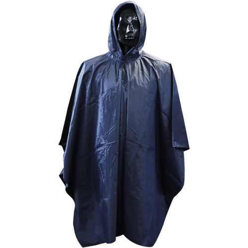 RAIN PONCHO RUBBERISED NAVY HOODED - ONE SIZE FITS ALL - UNISEX