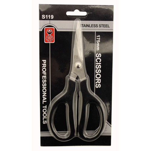 SCISSORS 175MM S/STEEL FB - BLACK HANDLE | Fowkes Bros
