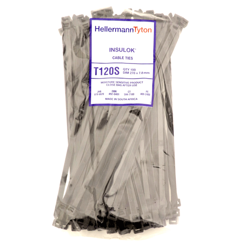 CABLE TIES 278X7.8MM BLACK H/D - HELLERMAN SOLD PACK OF 100