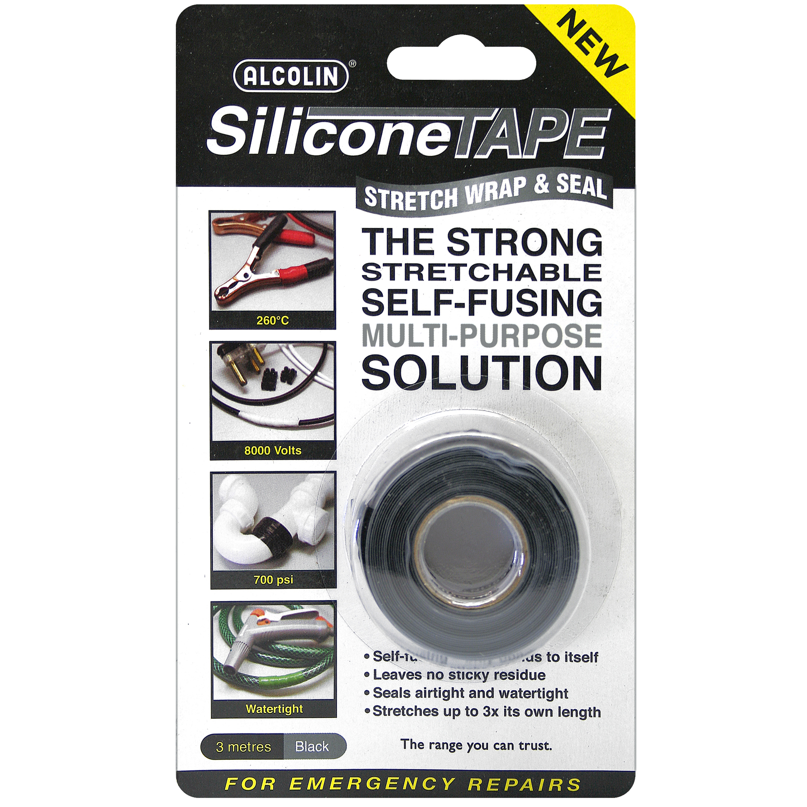 "ALCOLIN SILICONE TAPE 3M BLACK - STRETCH,WRAP AND SEAL"