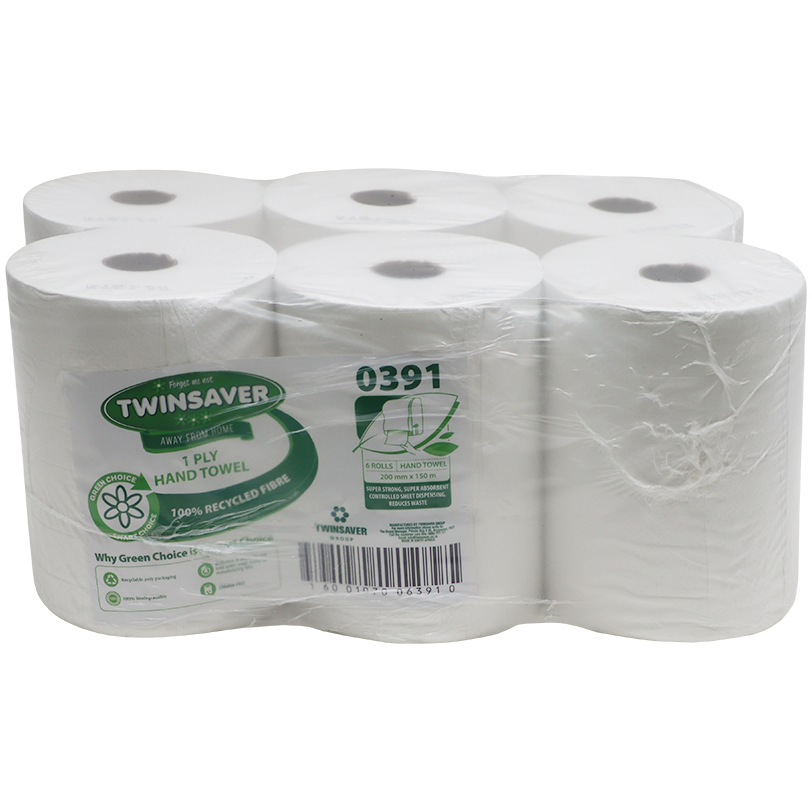 "PAPER HAND TOWEL ROLL  200MM X 150M - 1 PLY - SOLD PER ROLL (6 PER CASE)"