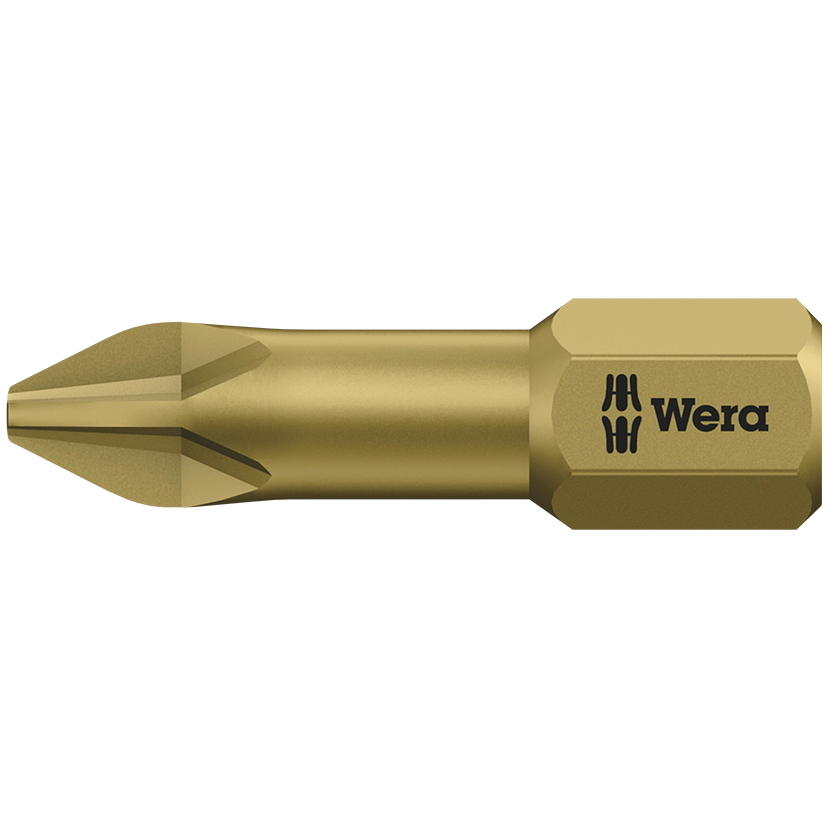 "BIT PHILLIPS NO.1 X 25MM GOLD WERA - 1\/4\" HEX SHANK - TORSION (PH1)"