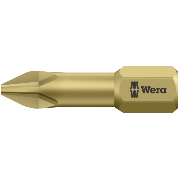"BIT PHILLIPS NO.2 X  25MM GOLD WERA - 1\/4\" HEX SHANK - TORSION (PH2)"