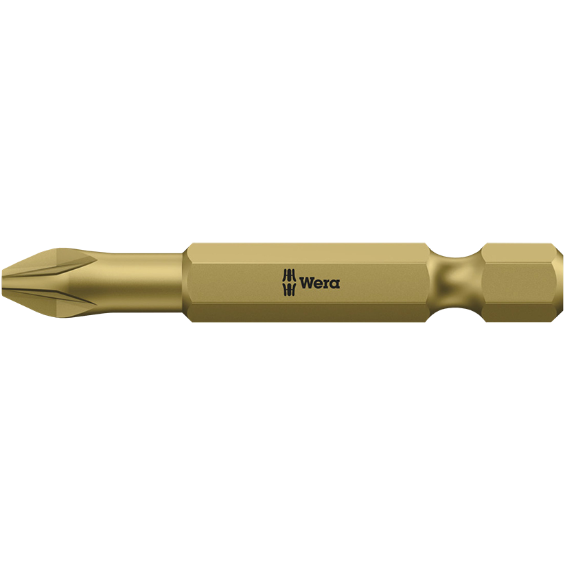 "BIT POZI NO.2 X 50MM WERA GOLD - 1\/4\" HEX SHANK - TORSION (PZ2)"