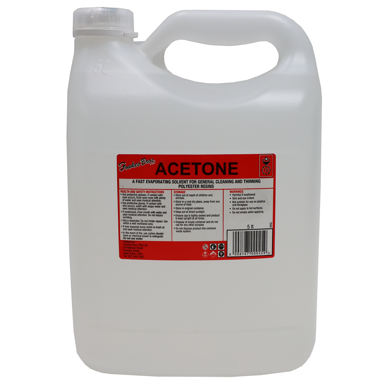 "ACETONE                5 LITRE JB\/TW - DWS - CLEAR CLEANING SOLVENT (FLAMMABLE)"