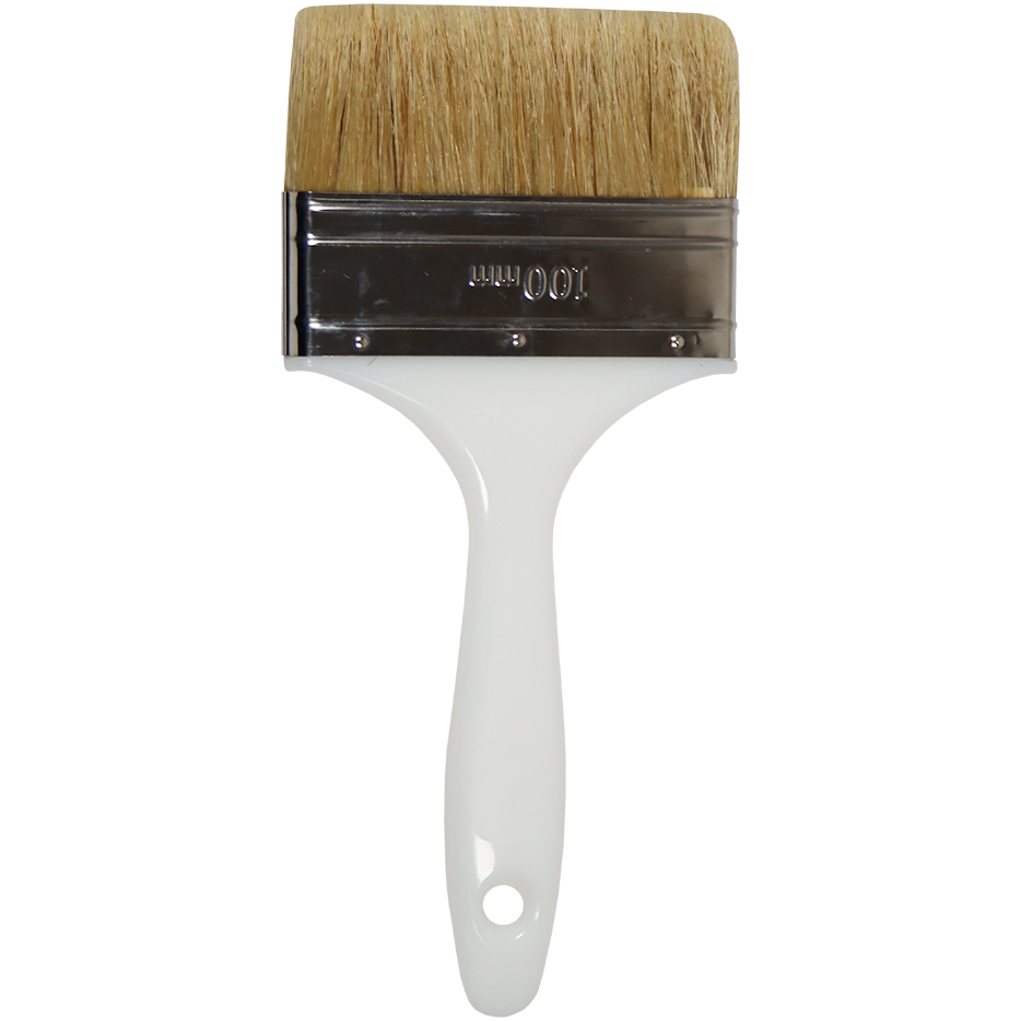 "PAINT BRUSH 100MM F\/G PLAS HDL - 100% PURE WHITE HAIR 46MM"