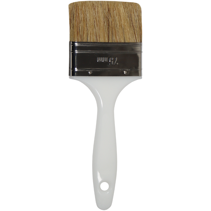 "PAINT BRUSH  75MM F\/G PLAS HDL - 100% PURE WHITE HAIR 46MM"