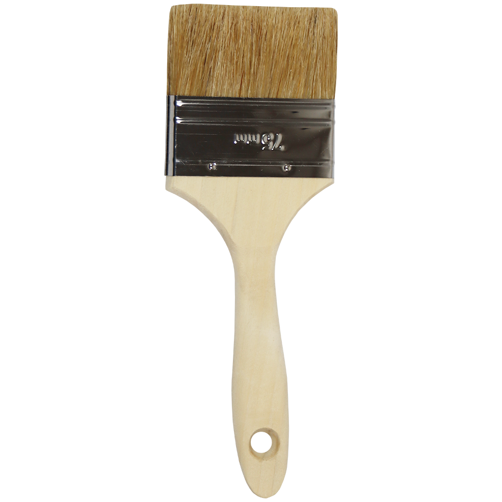 "PAINT BRUSH  75MM F\/G WOOD HDL - 100% PURE WHITE HAIR 46MM"