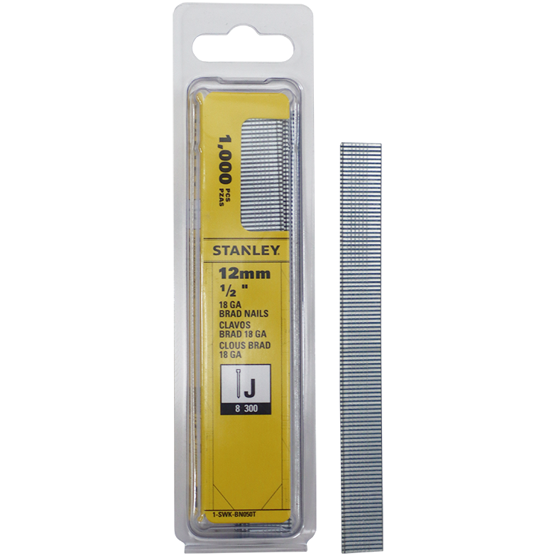 "NAIL BRAD 12MM STANLEY (1000) - J-TYPE - SOLD PER BOX (18 GAUGE)"