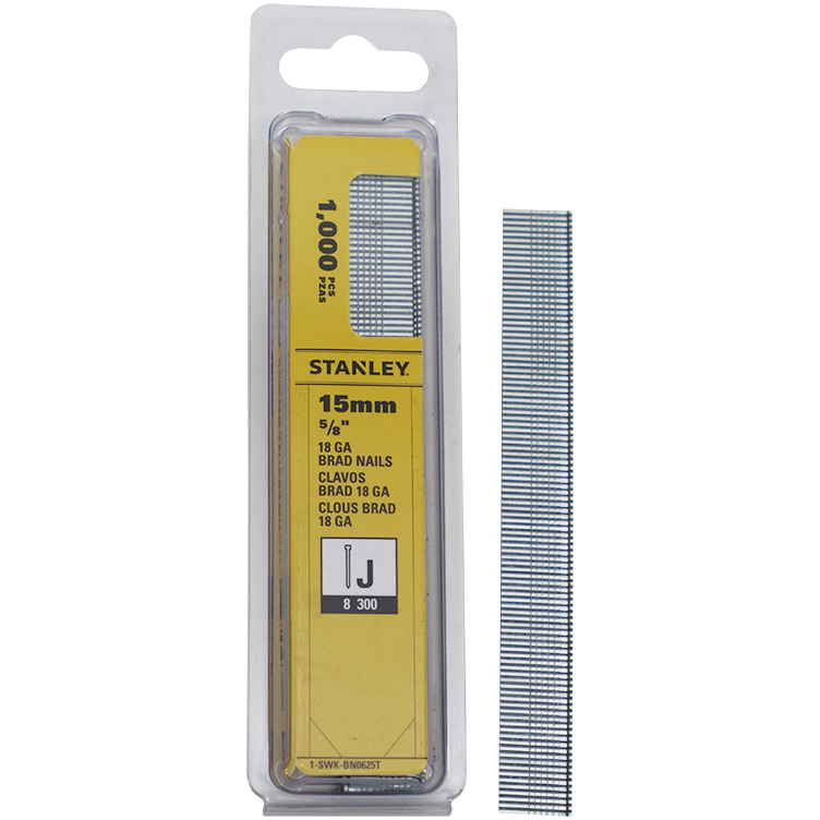 "NAIL BRAD 15MM STANLEY (1000) - J-TYPE - SOLD PER BOX (18 GAUGE)"
