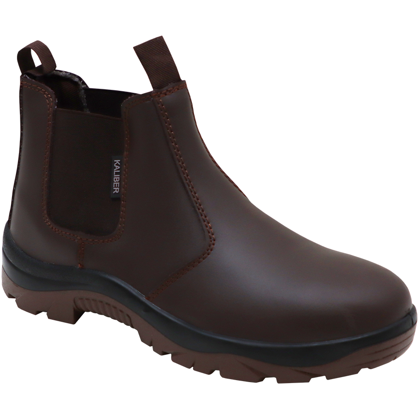 SAFETY BOOT 10 BROWN CHELSEA KALIBER STEEL TOE CAP (OIL RESIST