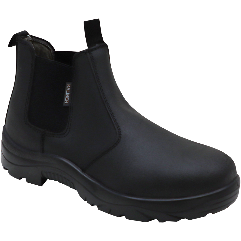 "SAFETY BOOT  8 BLACK CHELSEA KALIBER - STEEL TOE CAP (OIL RESIST)"