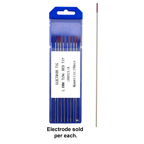 "ELECTRODE  TIG 1.6MM X 150MM RED TIP - TUNGSTEN FOR S\/STEEL (2% THORIATED)"