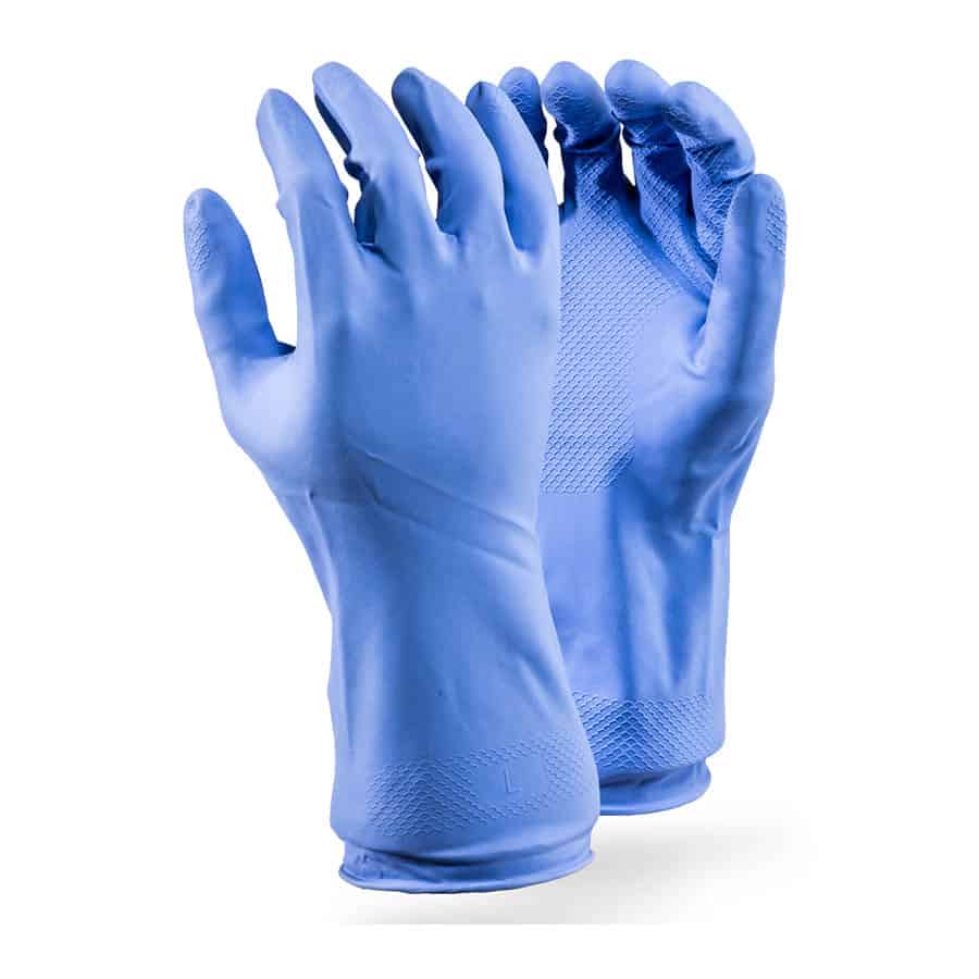 "GLOVE RUBBER HOUSEHOLD BLUE L - LATEX,FLOCK LINED,DIAMOND GRIP PALM"