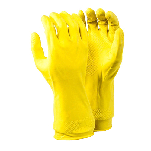 GLOVE RUBBER HOUSEHOLD YELLOW S - LATEX,FLOCK LINED,DIAMOND GRIP
