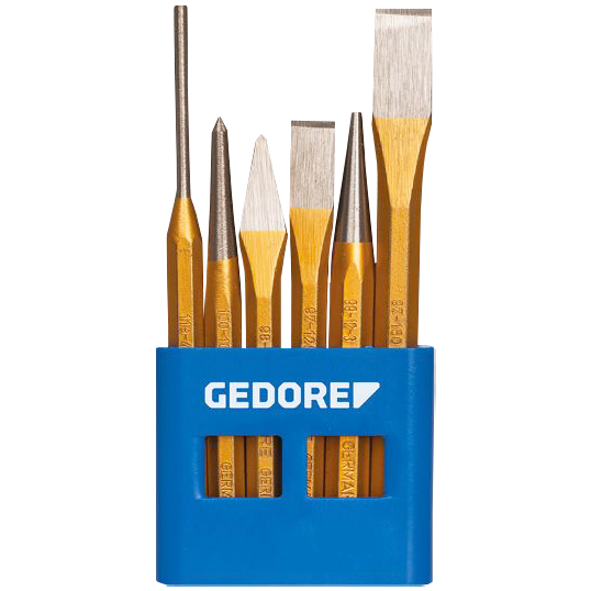 "PUNCH & CHISEL SET  6 PC GED - IN PVC STAND"