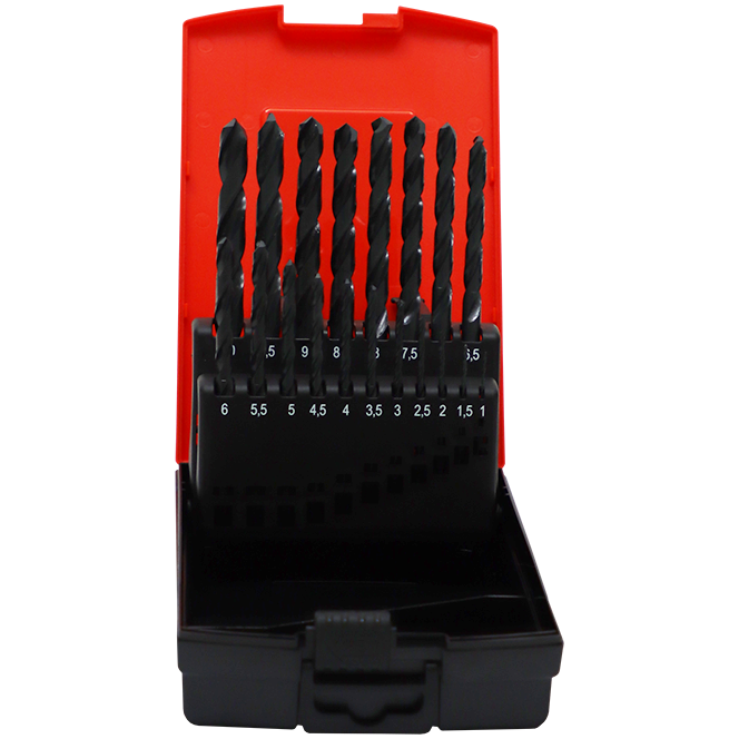 "DRILL SET 19PC 1-10 BLACK SOM - FULLY GROUND (M2) - PLASTIC BOX"