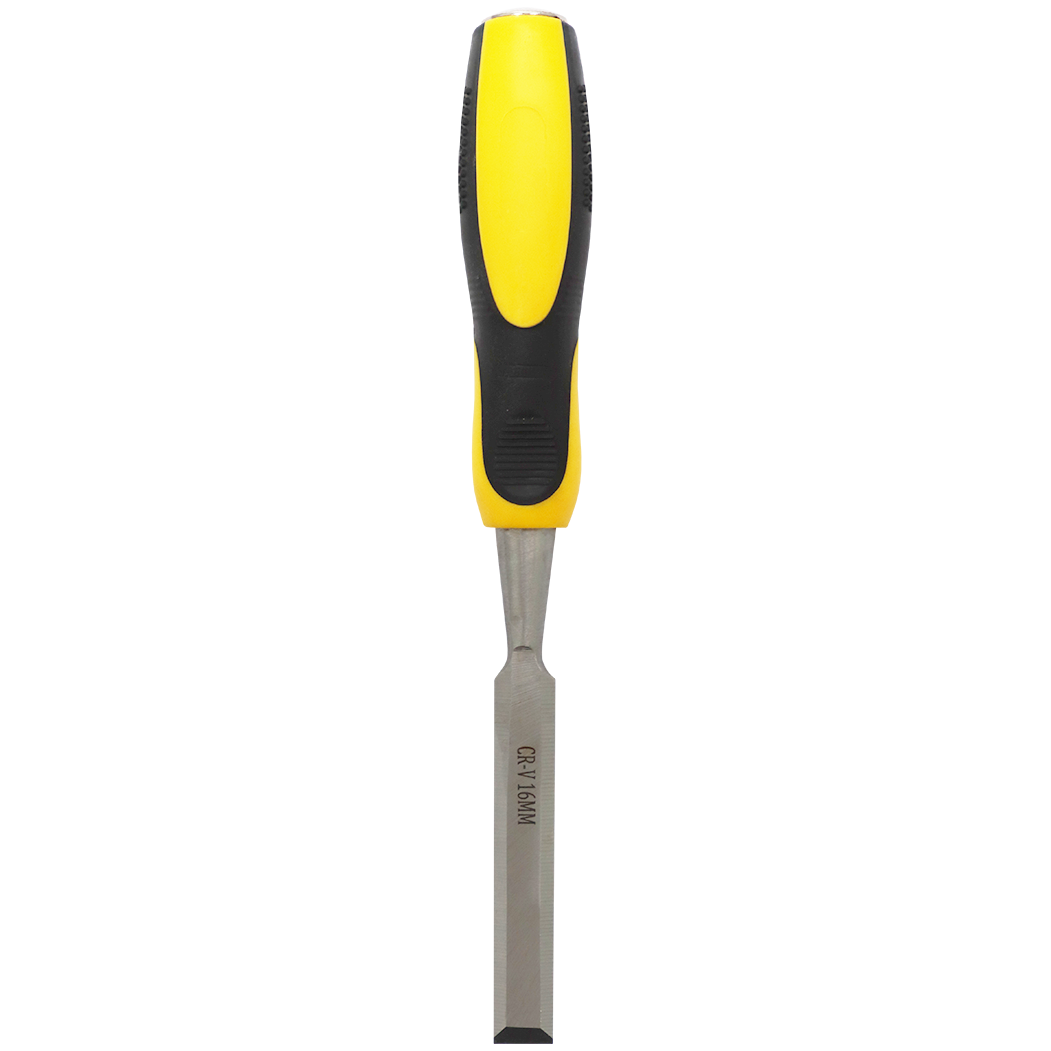 "CHISEL WOOD 16MM BEVEL EDGE SAKATA - CRV STEEL BLADE - YELLOW\/BLACK HANDLE"