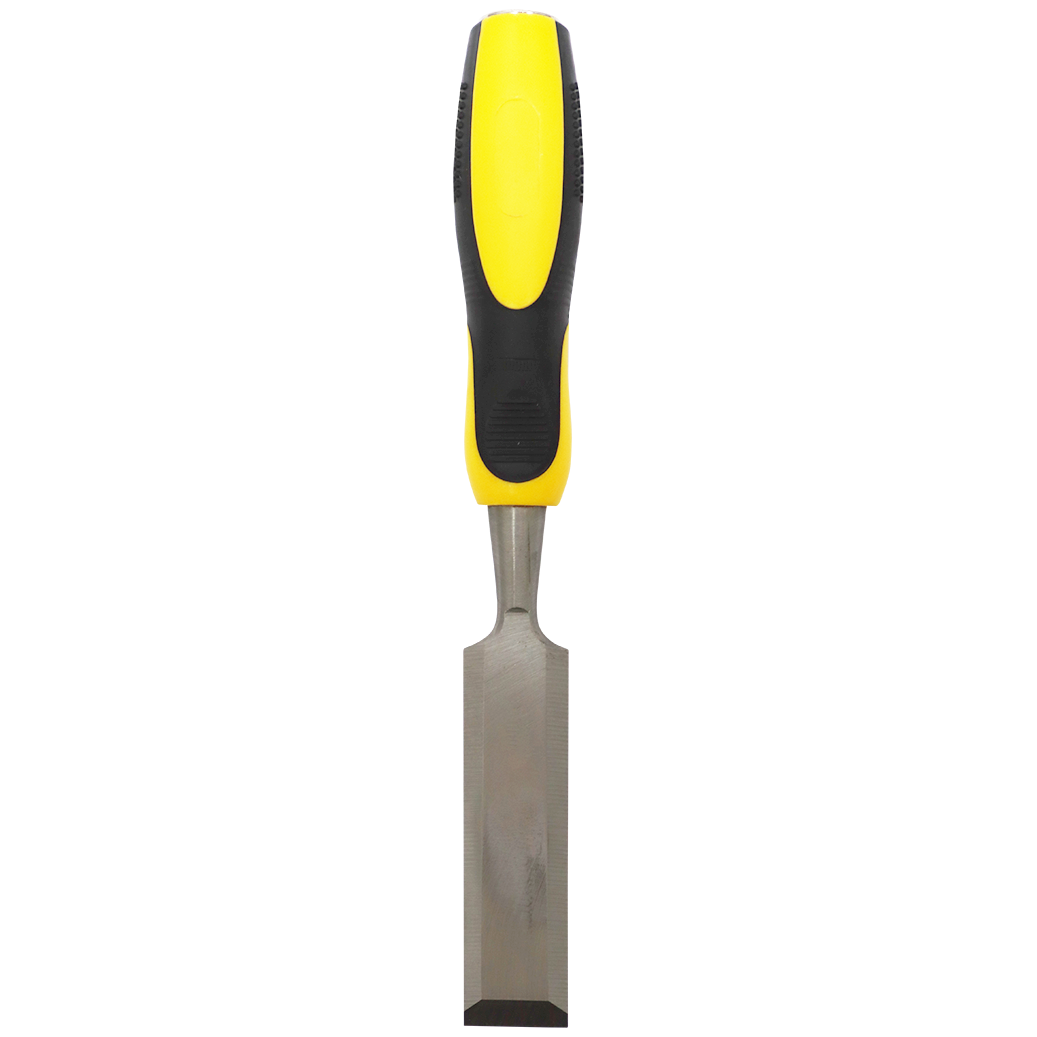 "CHISEL WOOD 25MM BEVEL EDGE SAKATA - CRV STEEL BLADE - YELLOW\/BLACK HANDLE"