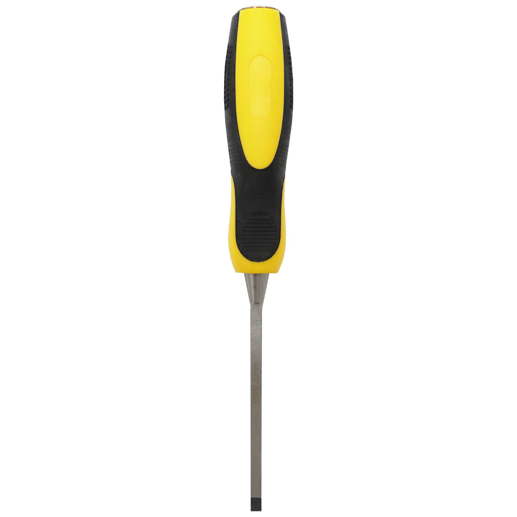 "CHISEL WOOD  6MM BEVEL EDGE SAKATA - CRV STEEL BLADE - YELLOW\/BLACK HANDLE"