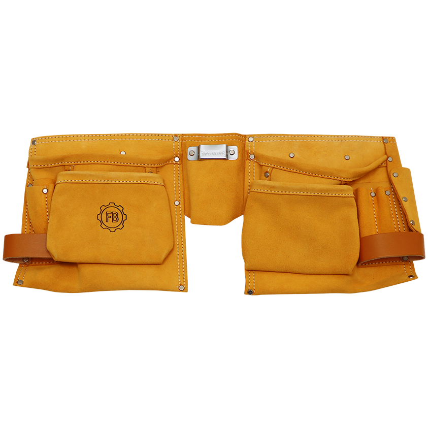 "TOOL BELT LEATHER 10 POCKET FB - DWS - TWO HAMMER LOOPS \/ TAPE & SQUARE HOLDER"