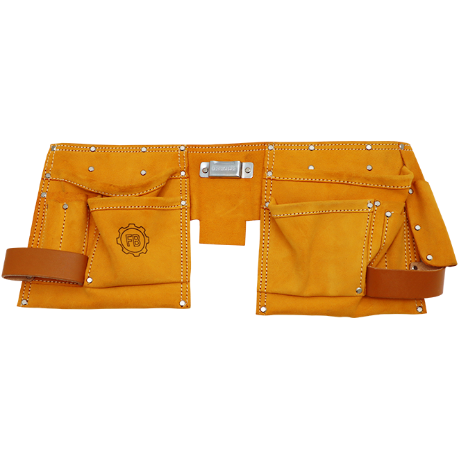 "TOOL BELT LEATHER 10 POCKET FB - TWO HAMMER LOOPS \/ TAPE HOLDER \/ WEB BELT"