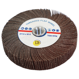 "FLAP WHEEL 115 X 20MM 120G FB - M14 THREADED BORE"
