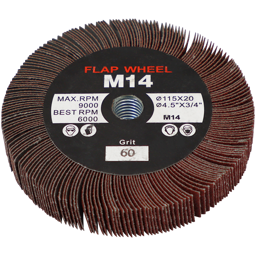 "FLAP WHEEL 115 X 20MM  60G FB - M14 THREADED BORE"