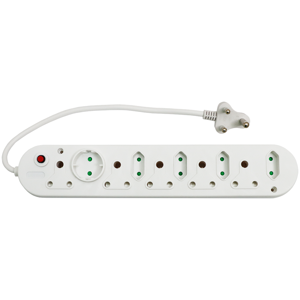 "PLUG CORDED MULTI 10 WAY  WHITE - 5X3PIN 4X2PIN 1XROUND 2PIN"