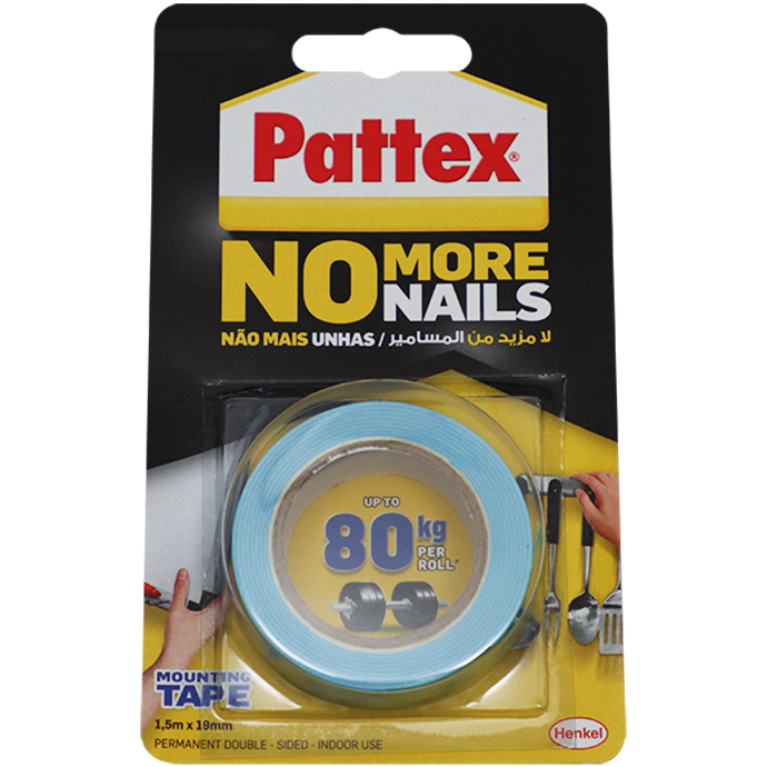 TAPE D/SIDED FOAM 19MM X 1.5M BLUE PATTEX - NO MORE NAILS (80KG