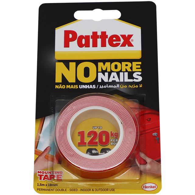 "TAPE D\/SIDED FOAM 19MM X 1.5M RED PATTEX - NO MORE NAILS (120KG) - 1.5M ROLL"