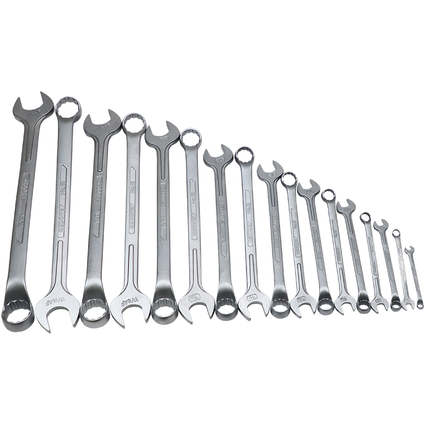 "SPANNER SET COMB  1\/4- 1 1\/4\" GED - 17 PIECE - CHROME VANADIUM"