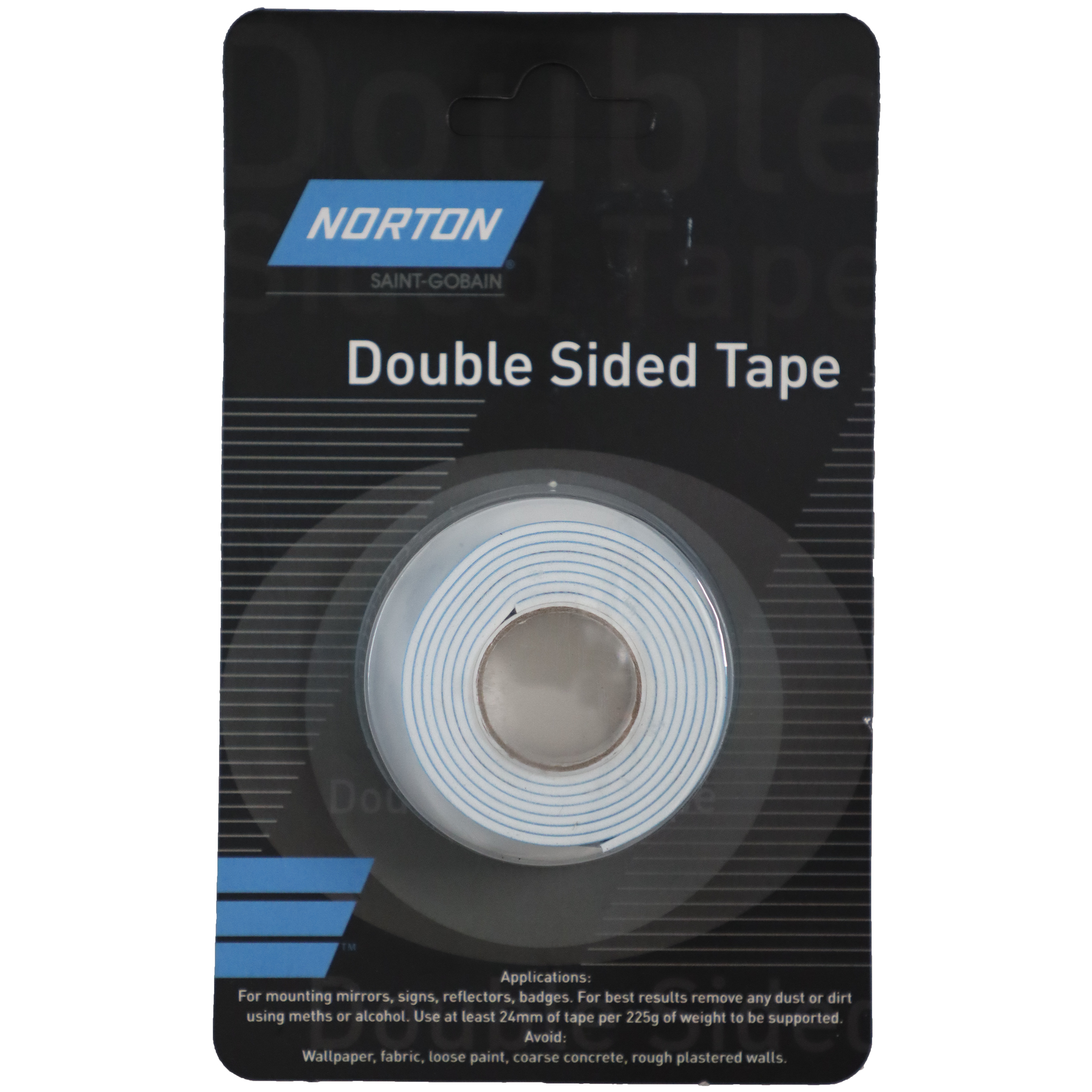 "TAPE D\/SIDED FOAM 24MM X 1.0M NORTON - 1.6MM THICK - 1.0M ROLL (CARDED)"