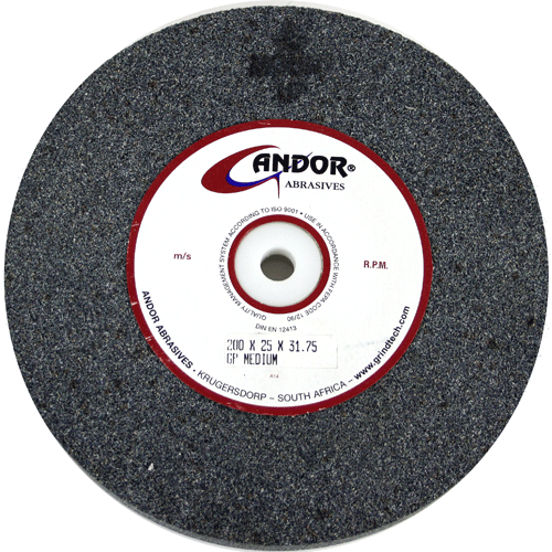 "GRINDING WHEEL AN 200X25MM GREY A 46 - 31.75MM BORE - ALUMINIUM OXIDE(MEDIUM)"