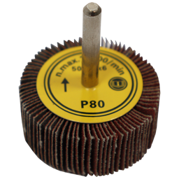 "FLAP WHEEL  50 X 20MM  80G FB - MOUNTED 6MM SHANK (50MM DIA X 20MM WIDE)"