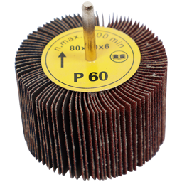 "FLAP WHEEL  80 X 50MM  60G FB - MOUNTED 6MM SHANK (80MM DIA X 50MM WIDE)"