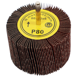 "FLAP WHEEL  80 X 50MM  80G FB - MOUNTED 6MM SHANK (80MM DIA X 50MM WIDE)"