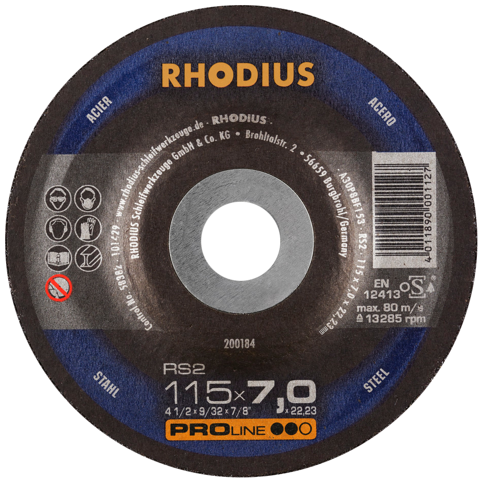 "GRINDING DISC  STL 115 X 7.0 RHOD - FOR STEEL - RS2 PRO-LINE"