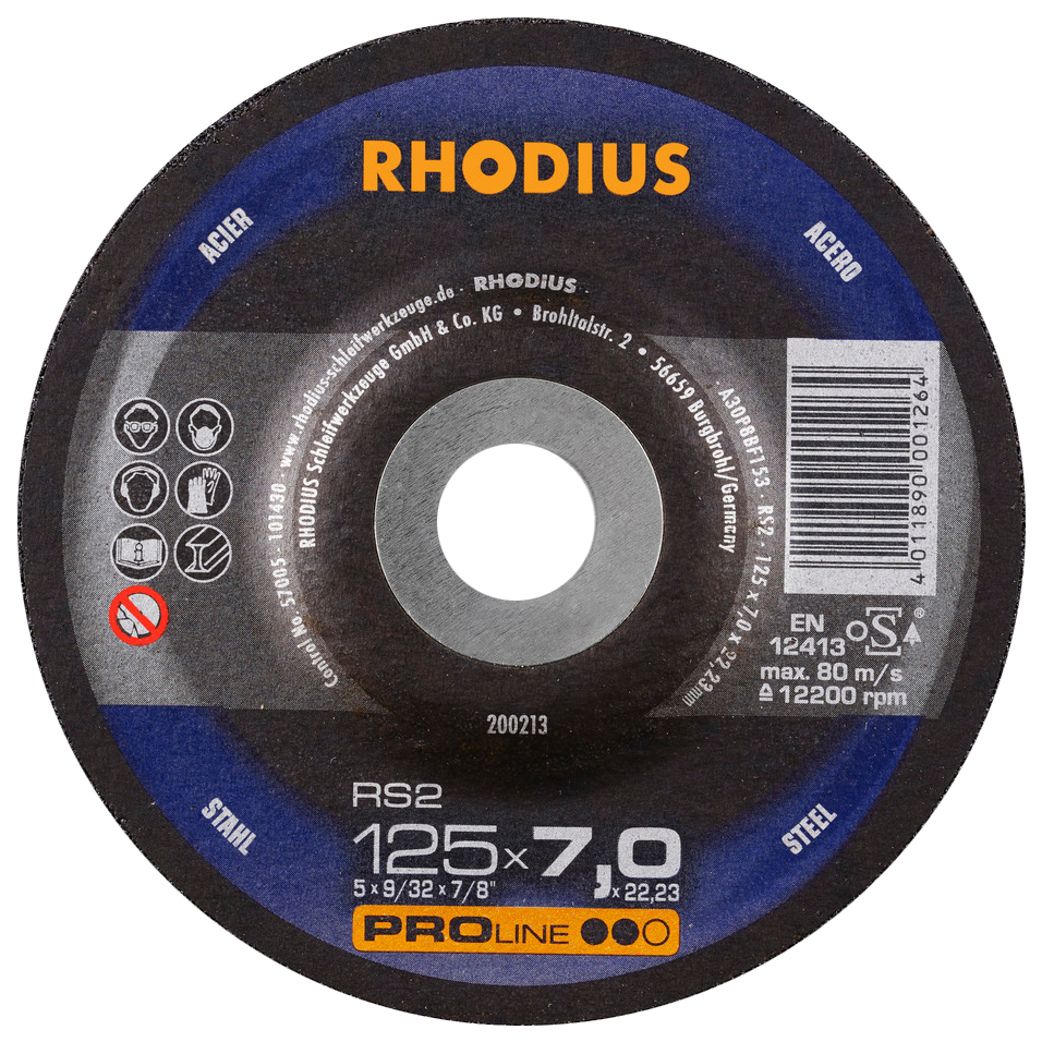GRINDING DISC STL 125X7.0 RHOD (25) FOR STEEL RHODIUS RS2 PROLINE Fowkes Bros