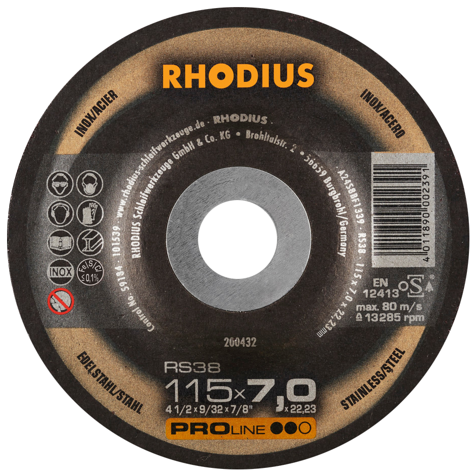 GRINDING DISC S/S 115 X 7.0 RHOD - FOR STAINLESS STEEL - RS38 PRO