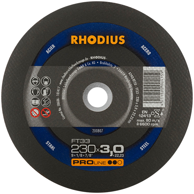 "CUT OFF STEEL 230X3.0X22  RHOD (25) - RHODIUS FT33 PRO-LINE"