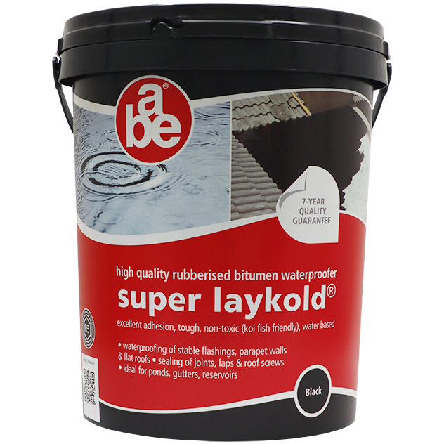 "WATERPROOF SUPER LAYKOLD BLACK 20L ABE - BLACK RUBBERISED BITUMEN EMULSION"