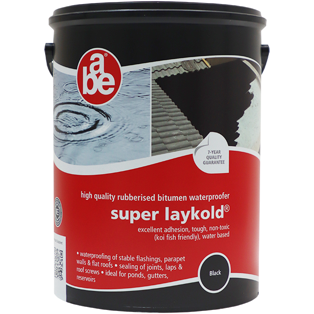 "WATERPROOF SUPER LAYKOLD BLACK  5L ABE - BLACK RUBBERISED BITUMEN EMULSION"