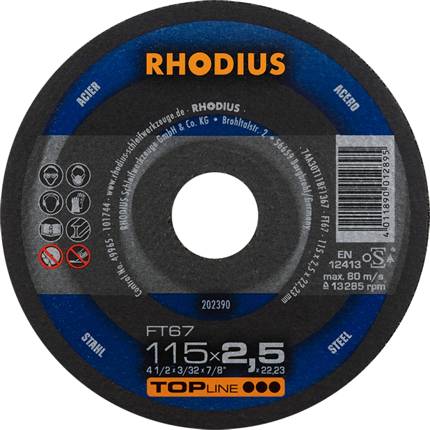 "CUT OFF STEEL 115X2.4X22  RHOD (25) - RHODIUS FT67 TOPLINE"