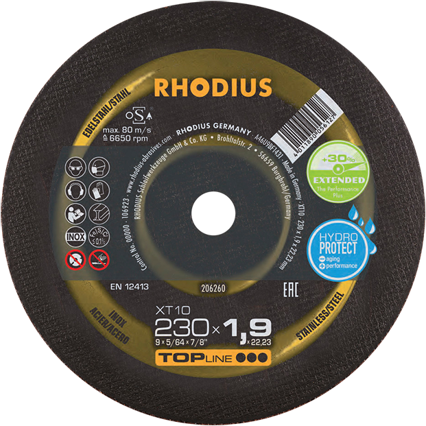 "CUT OFF S\/S 230X1.9X22 RHOD (25) - RHODIUS XT10 TOPLINE (INOX)"