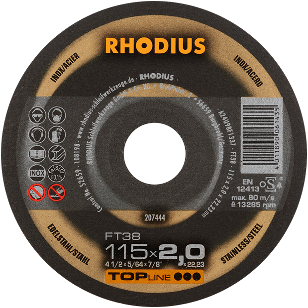 "CUT OFF S\/S 115X2.0X22  RHOD (25) - RHODIUS FT38 TOPLINE (INOX)"