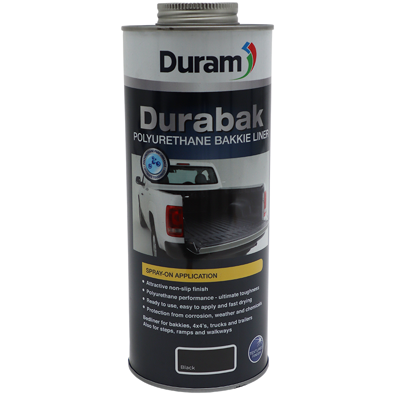 "DURAM DURABAK SPRAY BLACK 1 LTR - SURFACE PROTECTION COATING FOR BAKKIES"