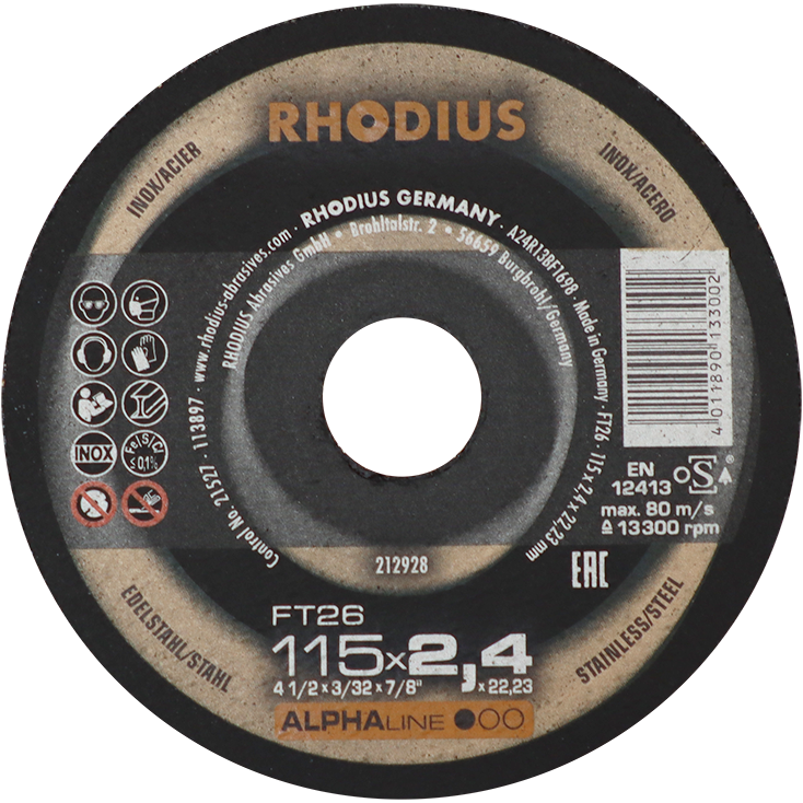 "CUT OFF S\/S 115X2.4X22  RHOD (25) - RHODIUS FT26 ALPHALINE (INOX)"