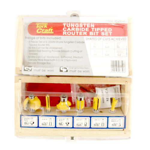 "ROUTER BIT SET   6 PC 1\/4\" TCT - 1\/4\" SHANK (TCT)"